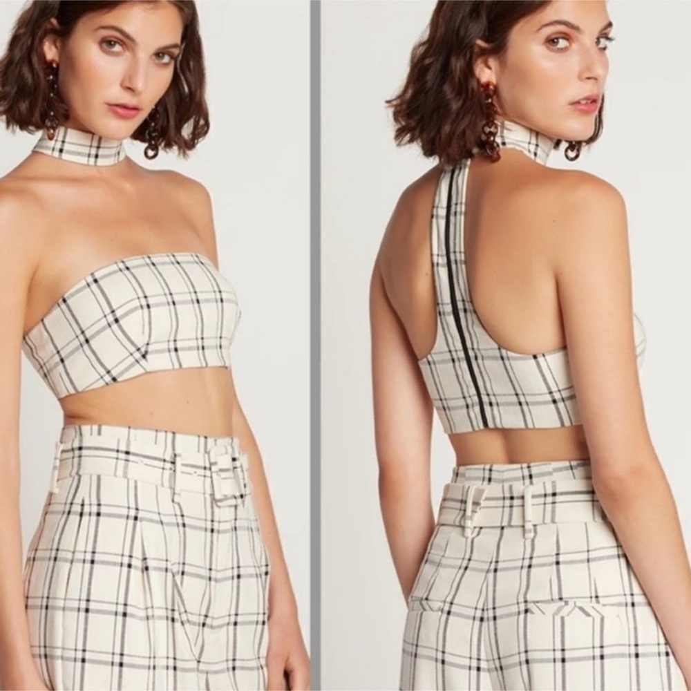 Choosy Cream & Black Plaid Collar Neck Crop Bandeau Top Multiple Sizes